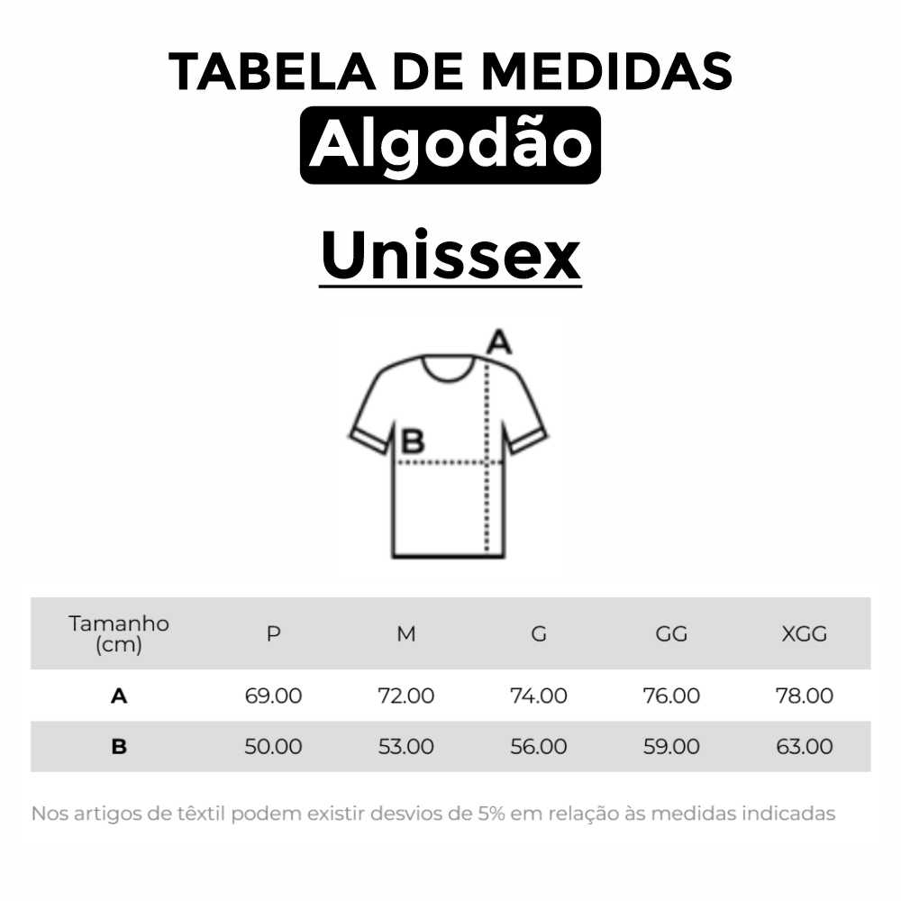 Camiseta Algodão - IMPRESSÃO CENTRAL FRENTE + CENTRAL COSTAS